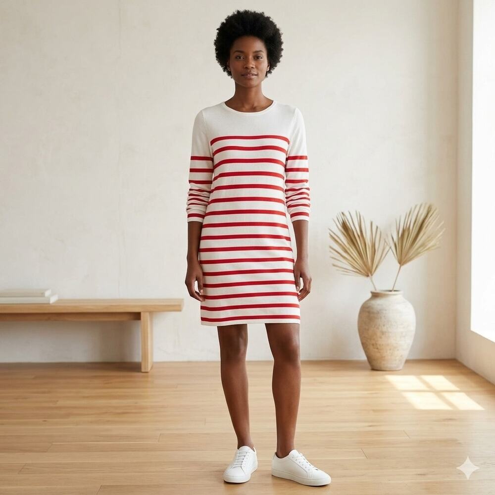 Chinti & Parker Red & White Stripe Organic Cotton Knit Dress Medium